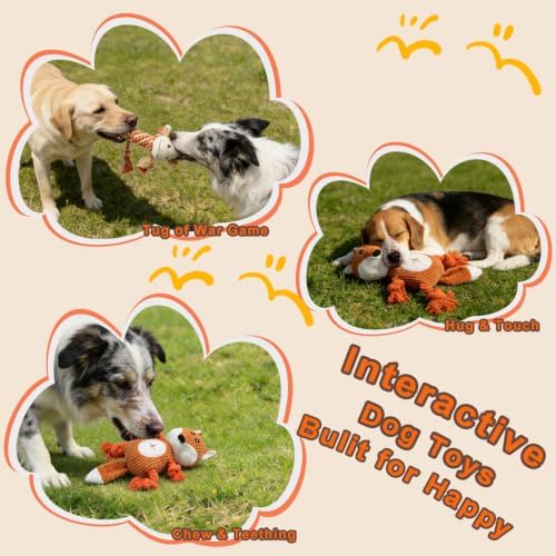Giraffe Rope Dog Toy, Plush Fox Squeaky Dog Toy, 2 Pack
