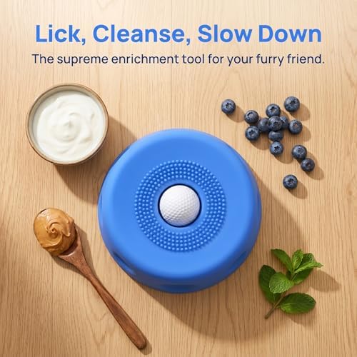 Interactive Dog Licking Toy Ball Slow Feeder Bowl, Food Safe Silicone Bowl for Bone Broth Yogurt Juice, Slow Feeding Protect Dog Stomach & Gut (Blue)