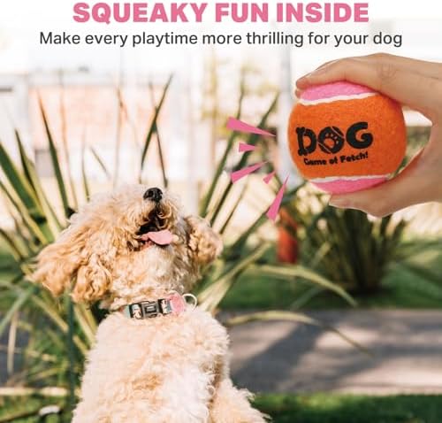 AMA SPORT Squeaky Tennis Balls for Dogs 2.0" Small Dog Tennis Balls for Throwing and Fetching Dog Toys for Training, Exercise, High Bouncing 4 Pack (Orange Pink)
