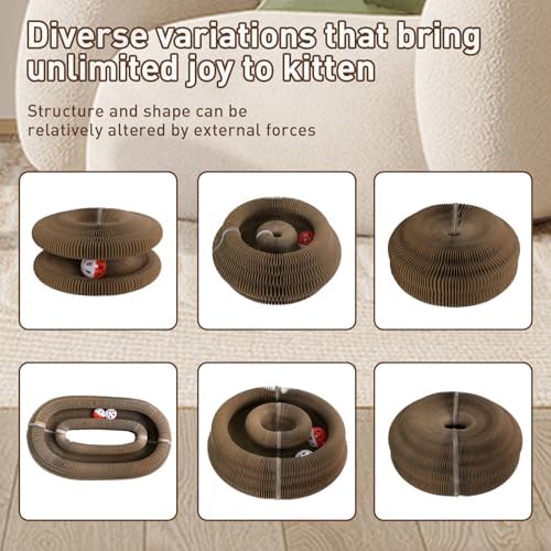 2 Pack Cat Scratcher Board Foldable with Bell Ball, Magic Organ Cat Toy for Cats, Protects Furniture, Corrugated Cardboard Scratching Pad，Interactive Mental Physical Exercise for Indoor Cats Toy