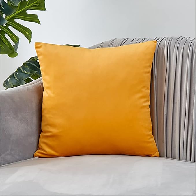 3-Piece Coordinated Throw Pillow Bundle – Well Picked Colors of Blue Yellow and Orange Velvet Throw Pillow Covers and Inserts Included