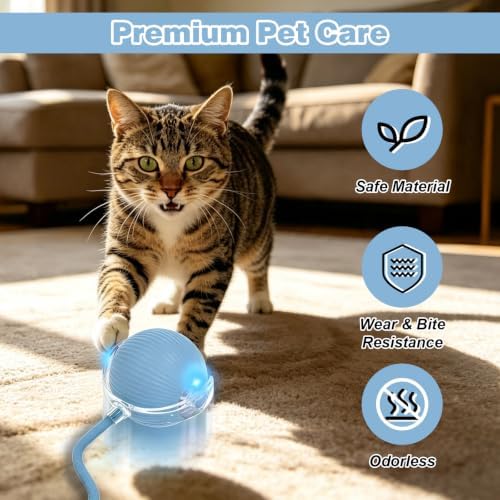 Automatic Interactive Rolling Cats Toys Ball for Indoor, Electric Automatic Rolling Pet Toy, 360° Smart Interactive Rolling Dog Ball Durable and Safe Material for Cat and Dog(Blue)