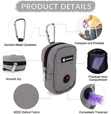 Small Treat Pouch Dog Treat Dispenser with Waste Bag Dispenser for Leash Walking, Portable, Poop Bag Holder, Hand Free, Gray