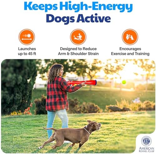 American Kennel Club Dog Ball Launcher, Tennis Ball Thrower for Dogs, Interactive Fetch Toy, Hands-Free Pickup, Launches 30+ ft, Includes Ball & Strap, Promotes Active Play & Exercise, Large