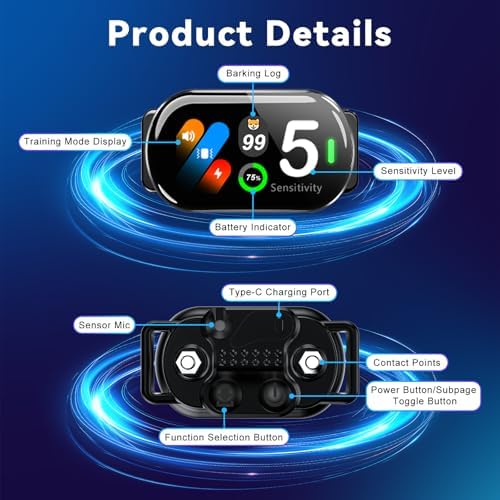 Smart Bark Collar for Dogs - 5 Safe Training Modes & 5 Sensitivity Levels, IP67 Waterproof, Adjustable & Lightweight No Bark Collar for Small, Medium, Large Dogs