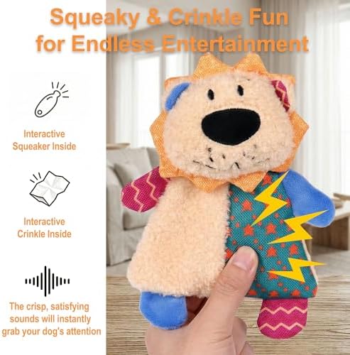 Squeaky Stuffed Dog Toy Small, No-Stuffing Crinkle Paper Dog Toy