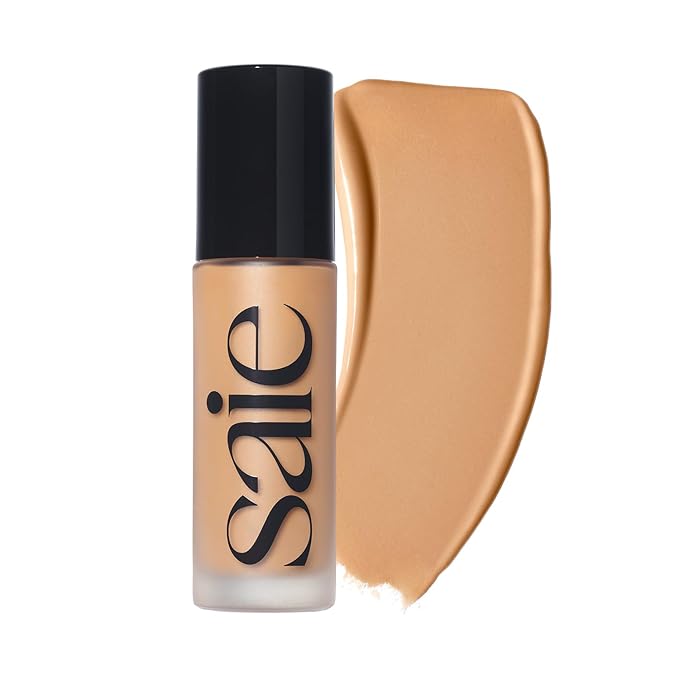 Saie Glowy Super Skin Tint Liquid Foundation - Weightless + Dewy Foundation with Lightweight Medium Coverage - Hydrating Face Makeup + Skin Care Serum Hybrid with Hyaluronic Acid - Shade 18 (1.01 oz)