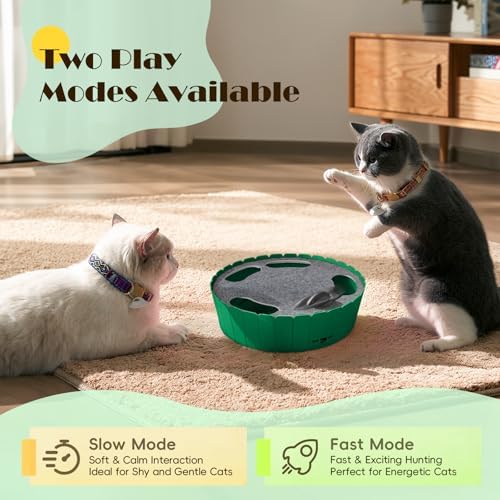 Pawaboo Interactive Cat Toy with Running Mouse, Automatic Track Kitten Toy | Electronic Motion Cat Toy for Indoor Cats, Pop and Play Hide Seek Cats Toys Hunting Mouse for Kitty Play Exercise, Green