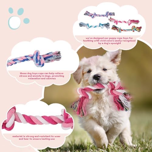 8 Packs Puppy Rope Knot Toy - Multi Color Chew Toys for Small and Medium Dogs - Cotton Teething Tug With 2 Knots