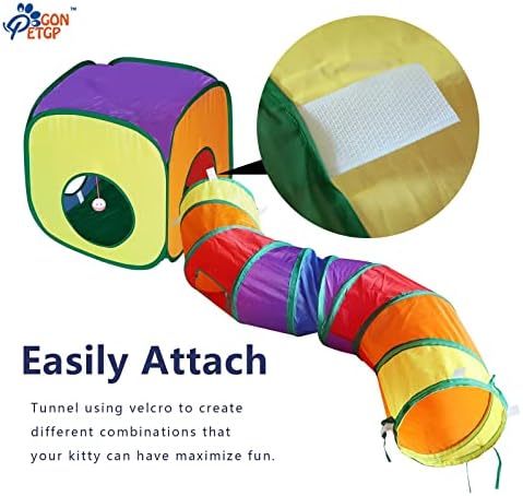 GONPETGP Cat Tunnel and Cubes Combo, Indoor Cat Tunnels with Play Ball, Interactive Crinkle Collapsible Tent and Cubes, All in One Set of 3