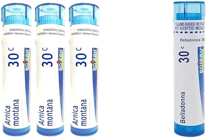 Boiron Arnica Montana 30c Pack of 3 & Belladonna 30C Fever Medicine Homeopathic Pellets