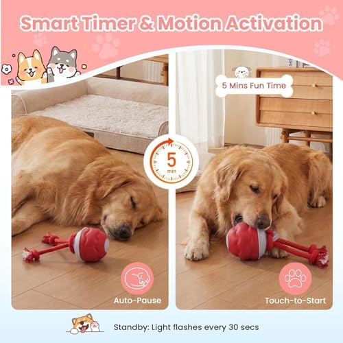 Dog Toys, Interactive Dog Toys, Motion Activated Balls for Medium/Large Dogs, Smart Moving Dog Ball Herding Ball with 3 Play Modes & Realistic Bark Sound, Keep Pets Busy (Red, 01)