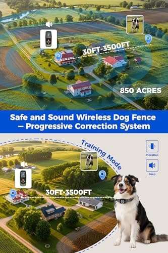 Teendow Wireless Dog Fence with Remote, Dog Training Collar IPX7 Waterproof, Wireless Dog Fence System with HD Display, Electric Perimeter Collar, Tool-Free, Rechargeable, Pet Training & Bark Control
