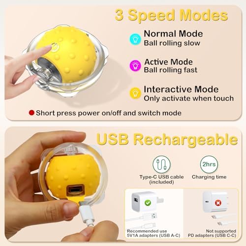 Muhhiba Interactive Cat Toys for Indoor Cats, Electric Cat Ball Fast Rolling in Pouch, Motion Activated Chirping Cat Toy, Hide and Seek Cat Toy with LED Light