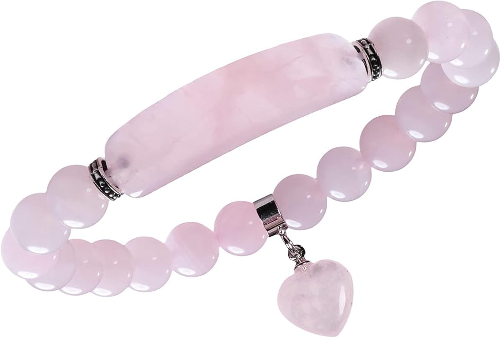 TUMBEELLUWA Healing Stone Bracelet 8mm Beads Chakra Crystal Energy Heart Charm Bracelet Handmade Jewelry for Women
