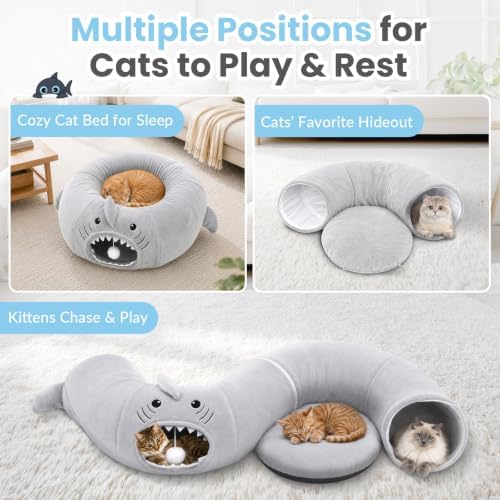Baseola Fuzzy Cat Tunnel Bed for Indoor Cats, 2-in-1 Interactive Cat Toys