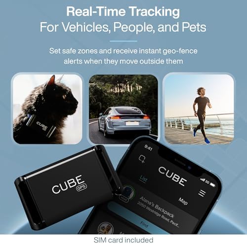 Cube GPS Tracker for Vehicles Assets Kids, Mini GPS Trackers for Dogs, Car Tracker Device: Real Time Worldwide Location SOS Pings Geo-Fencing + Rechargeable Battery Requires Subscription | IP67 Waterproof Mini GPS Tracker Device with Movement Alerts, G...