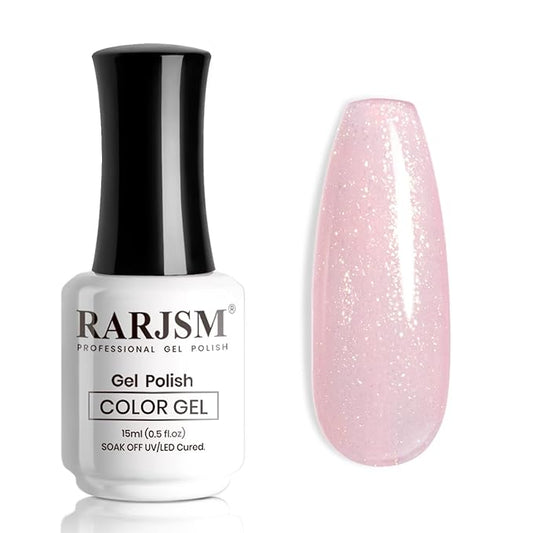 RARJSM Nude Sheer Pink Rainbow Glitter Gel Nail Polish Chunky Gold Iridescent Sparkle Shimmer Diamond Jelly Transparent Pink Gel Polish Single Bottle Soak off UV LED Cured for Home Salon Manicure 15ML