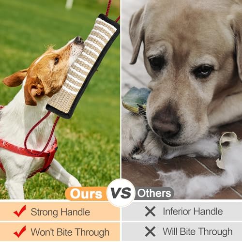 ToLanbbt Dog Tug Toy Bite Jute Pillow Pull Toy with 2 Strong Handles Perfect for Tug of War, Puppy Interactive Play, Tear Resistant Bite Training for Small Medium Large Dogs (Black-Rhombic)