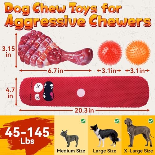 KIPRITII 4-Toy Variety Dog Toys for Aggressive Chewers, Medium-Large Dogs