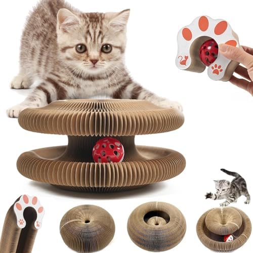 Kitty Curlz, Kitty Curlz Cat Toy - Magic Organ Cat Scratching Board, Snufflepaw Accordion for Cats, Interactive Scratch Pad, Foldable Accordion Cats Toy, Recyclable Cat Scratcher with Ball (1Pcs)