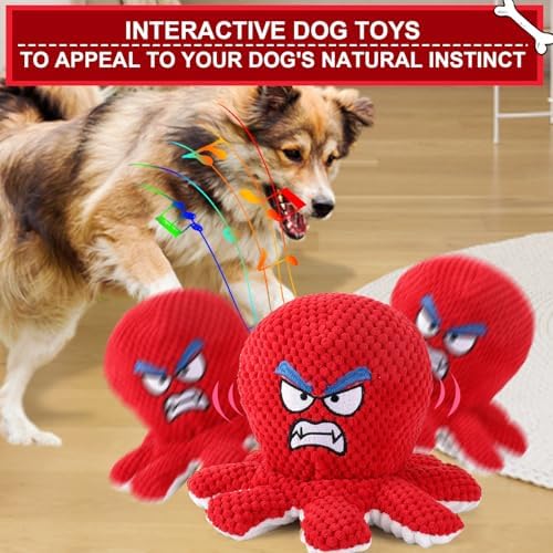 BABORUI Interactive Dog Toys Octopus, Jumping Squeaky Dog Toys with Recording and Music Modes, Rechargeable Moving Dog Chew Toys for Small/Medium/Large Dogs to Keep Them Busy(Angry Octopus)