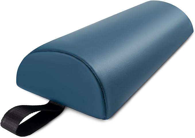 Half Round Massage Bolster for Neckrest, 17 x 6 x 4 in PU Leather Neck Pillow with Strap Handle, Comfortable Half Moon Bolster Pillow for Legs Under Knees Back Pain Relief Massage Table Bolsters, Blue