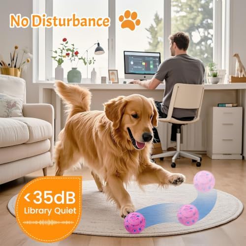 Interactive Dog Ball Toy, Automatic Moving & Rolling Dog Toy Motion Activated Smart Dog Toy Ball for M/L Dogs, USB Rechargeable, E-TPU Pet Toy for Indoor & Outdoor Dogs (Pink)