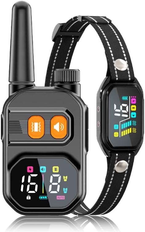 Dog Training Collar with Remote: 2-in-1 Manual & Auto Bark Control, 4 Training Modes, IP67, Rechargeable Shock Collar for Outdoor Walks & Owner Away, 5-26IN Nylon S/M/L Dogs, Phantom Black