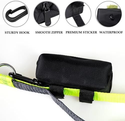 Dog Poop Bag Rolls Holder for Leash + 20 Doggy Waste Bags, Black