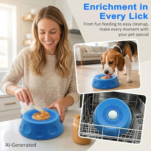Dog Lick Bowl - Dog Enrichment Toy, Non-Slip Rolling Ball, 280ML, Blue