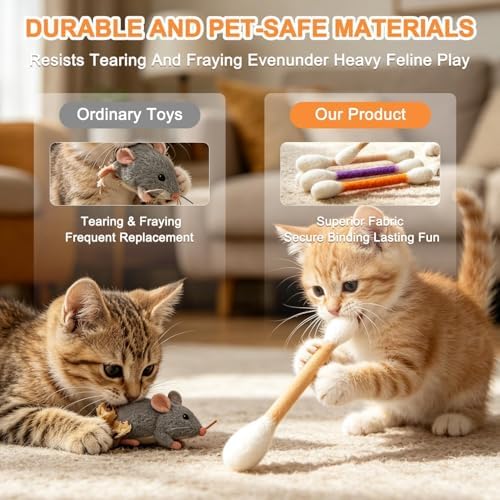 Cotton Swabs Cat with Catnip, 6 Pk Giant Kitten Chew Sticks,Interactive Kitty Kick Sticks for Cat Lovers Gift - Sturdy Teething Chew Toy (Purple)