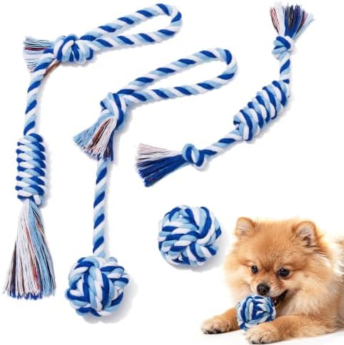 Dog Rope Toys for Small Dogs & Puppies, Blue Cotton Teething Toys