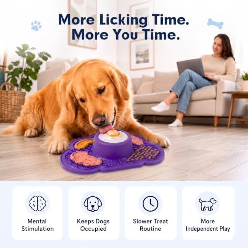 Anti-Slip Slow Feeder Dog Bowl and Lick Mat with Rolling Ball
