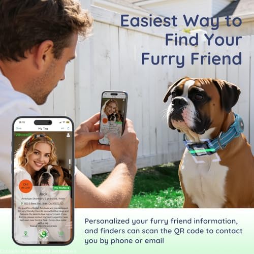 Reflective Dog Collar with AirTag Holder, Waterproof Dog Collar with QR Code, Heavy Duty Adjustable Pet Collar for Small Medium Large Dogs, Blue