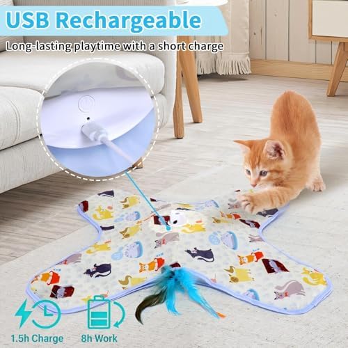 DFQ Interactive Cat Toy for Indoor Cats, Rechargeable Touch Activated Moving Feather Wand, Automatic Cat Enrichment Toy for Bored Indoor Cats, Kittens and Adult Cats (Yellow)