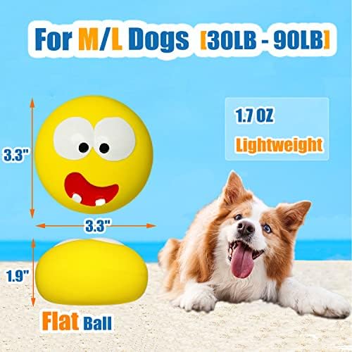 HOLYSTEED 3.3" Latex Squeaky Dog Toy for Large Dog, Medium Breed, Flat Ball