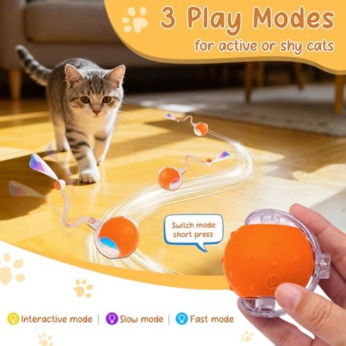 Interactive Cat Ball Toy, Motion Activated Electric Rechargeable Cat Toy