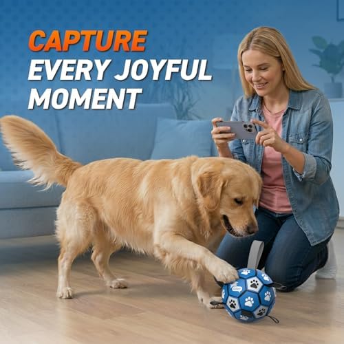 QDAN Dog Ropes Toys, Soccer Ball with Straps, Tug of Toy, Dog Birthday Toy