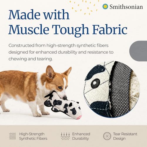 Smithsonian Quilted Safari Dog Toy 2-Pack, Durable Plush Dog Toys with Squeaker, Quilted Construction & Muscle Tough Fabric, Interactive Play Toys Designed for Enhanced Durability, Cow and Pig Box Set