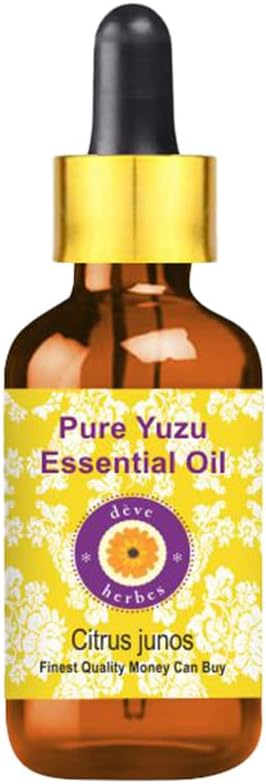 Deve Herbes Yuzu Oil (Citrus Junos) with Glass Dropper | Cold Pressed | Pure | Natural | Undiluted | For Diluting Essential oils | For Skin & Massage | Non-Sticky| Lightweight| Unisex | 15ml (0.50 oz)