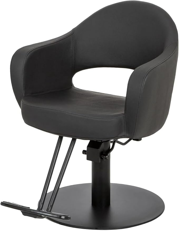 Buy-Rite Cleo Professional Salon Styling Chair & Barber Chair, All Black Vinyl with Black Stitching, Easy-Clean Crevice-Free Seat, Flat Round Base, Heavy-Duty Build, YLG-376