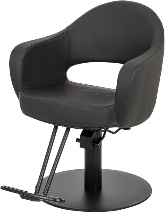 Buy-Rite Cleo Professional Salon Styling Chair & Barber Chair, All Black Vinyl with Black Stitching, Easy-Clean Crevice-Free Seat, Flat Round Base, Heavy-Duty Build, YLG-376