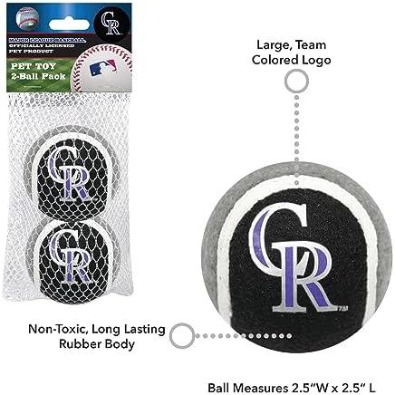 MLB Colorado Rockies TENNIS BALLS for DOGS & CATS - 2 piece set with Team Logo in Vibrant Team Color