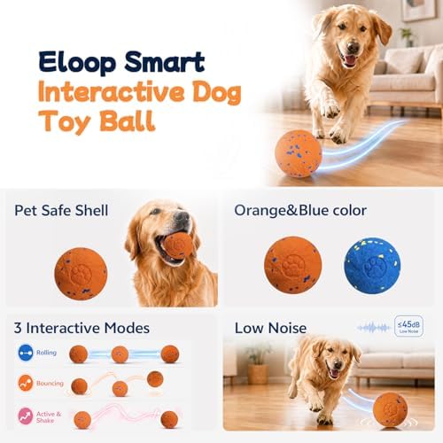 Interactive Moving Dog Toy Ball, 3 Automatic Bouncy Modes, Durable E-TPU Material for Chewing, Rechargeable and IPX7 Waterproof, Enrichment Smart Fetch Toy for Medium Large Dogs (Orange)
