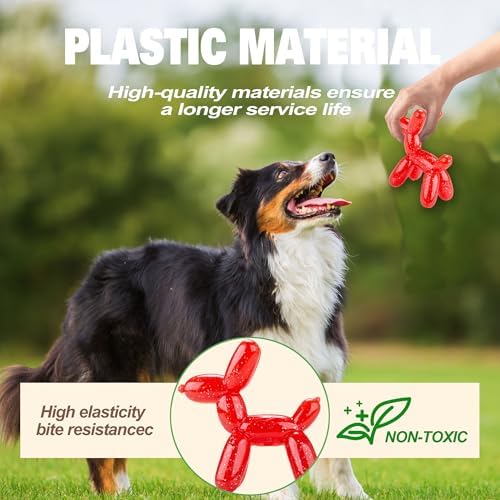 Durable Dog Chew Toy – Balloon Dog Shape, 4.72” for Small & Medium Dogs, Tough Plastic, Interactive Chew Toy for Boredom & Dental Health（Red）