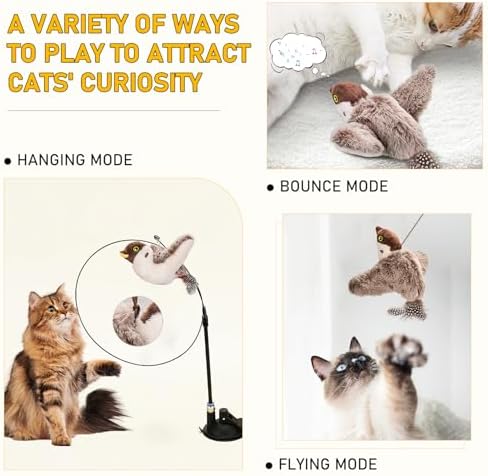 Interactive Chirping Bird Cat Toys with Flapping Wings,2025 Simulated Chirping Bird Cat Toy,Flying Bird Cats Toy,Flying Simulation Electric Sparrow ShakingToys for Indoor Pets