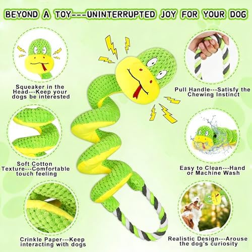 Chew Resistant Dog Rope Toy, Squeaky Crinkle Interactive Toy