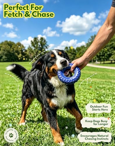 Deeow Rolling Dog Tire Chew Toy for Teething & Treat Dispensing-Blue 6.3''