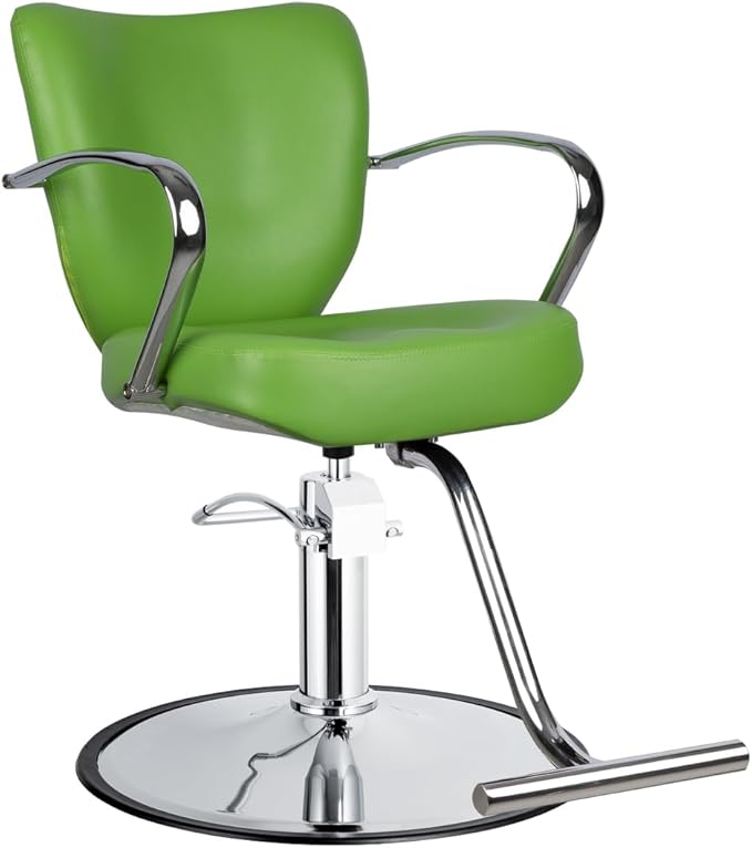 Vantage Extra Wide Salon Styling Chair in Lime Green, Round Chrome 360° Swivel Hydraulic Small Footprint | Minerva Beauty